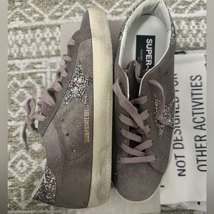 Golden Goose Antique pink suede leather glitter sneakers